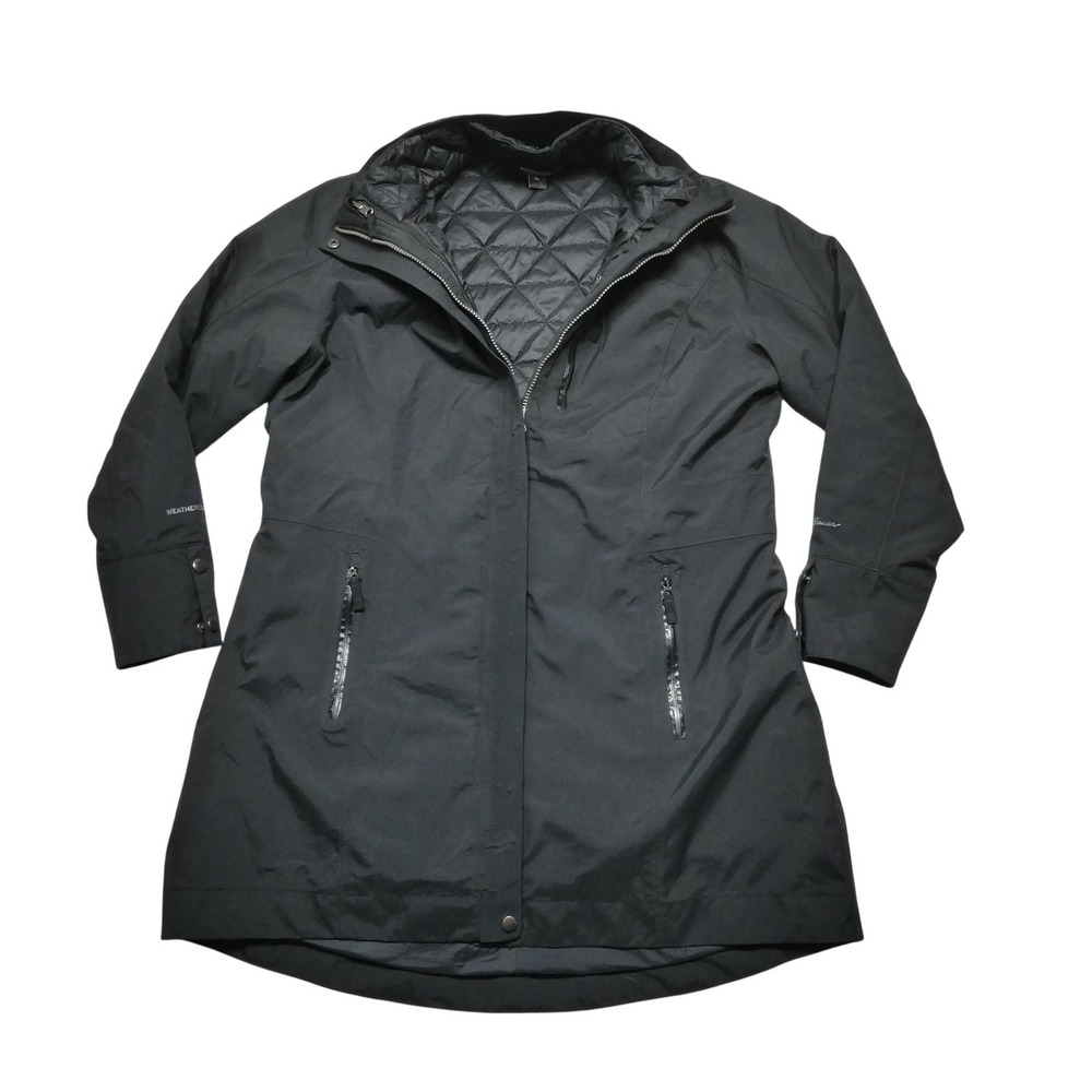 Eddie Bauer Coat Womens XL Black WeatherEdge Parka Full Zip Insulated Waterproof